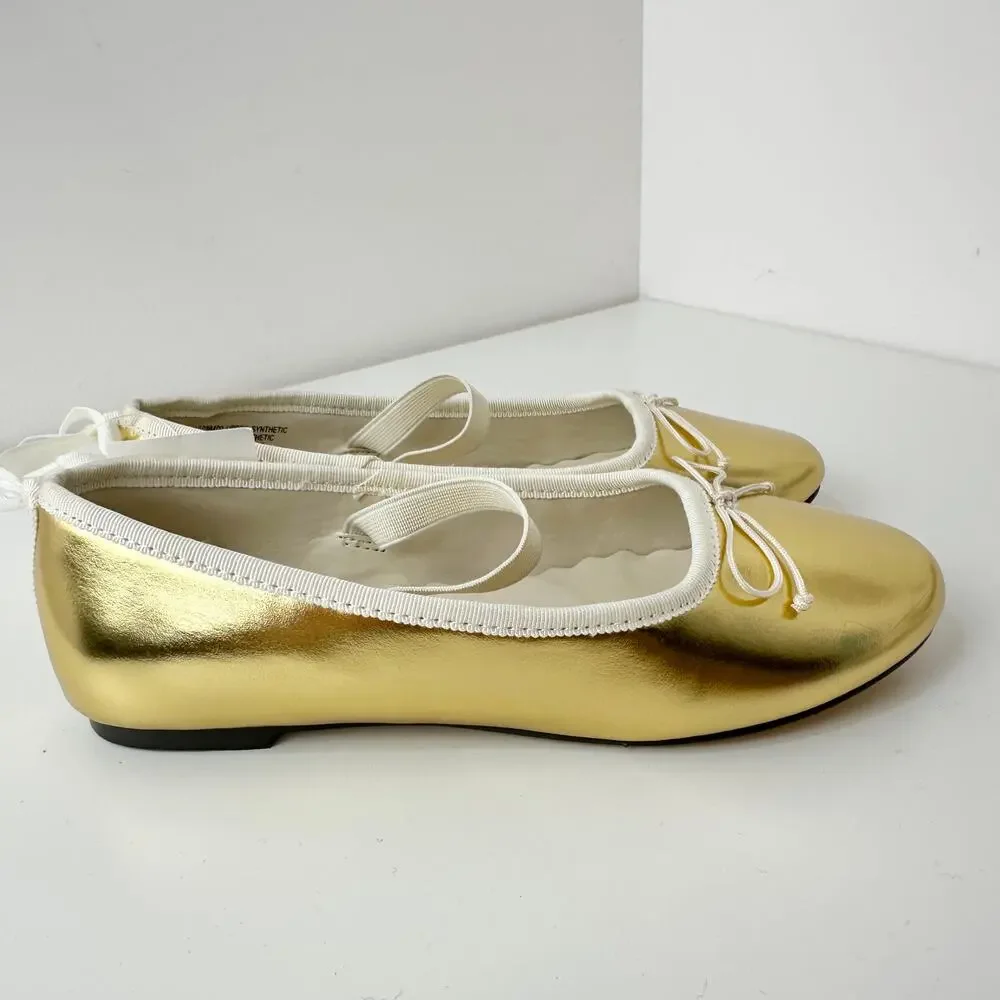 J.Crew Crewcuts Girls Strappy Ballet Flats Golden Honey Metallic Party K3 NWT